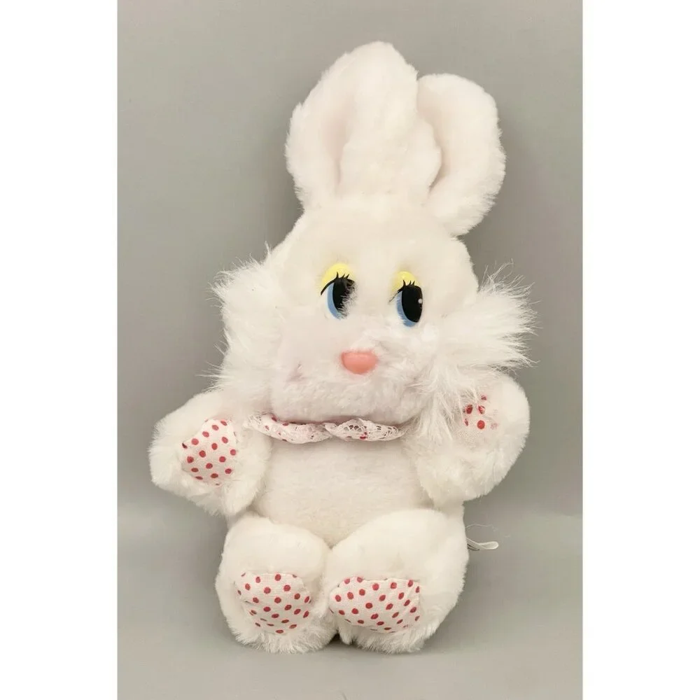 Vintage Ace Novelty Co Bunny Rabbit Plush 8” White Red Polka Dots Easter